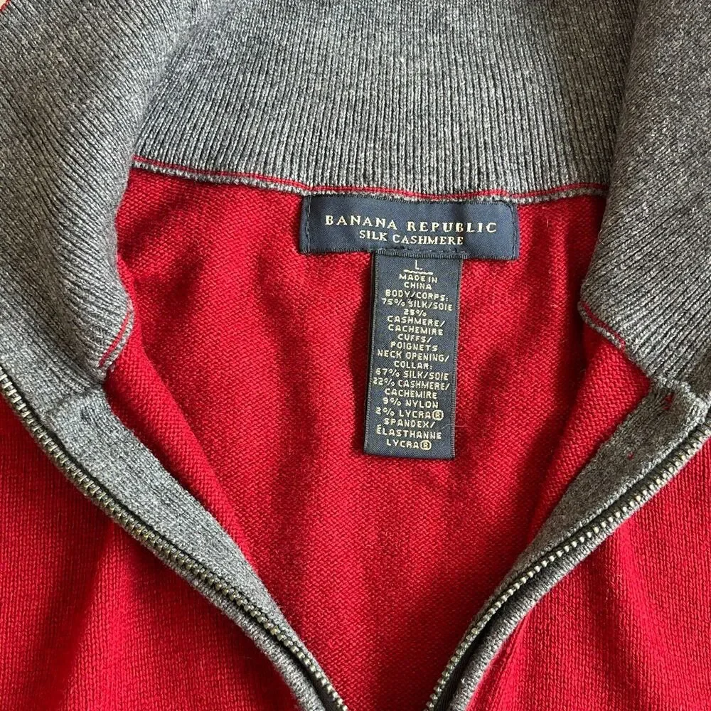 Mens Banana Republic Silk Cashmere Half Zip Pullover Sweater Red Sz L Preppy